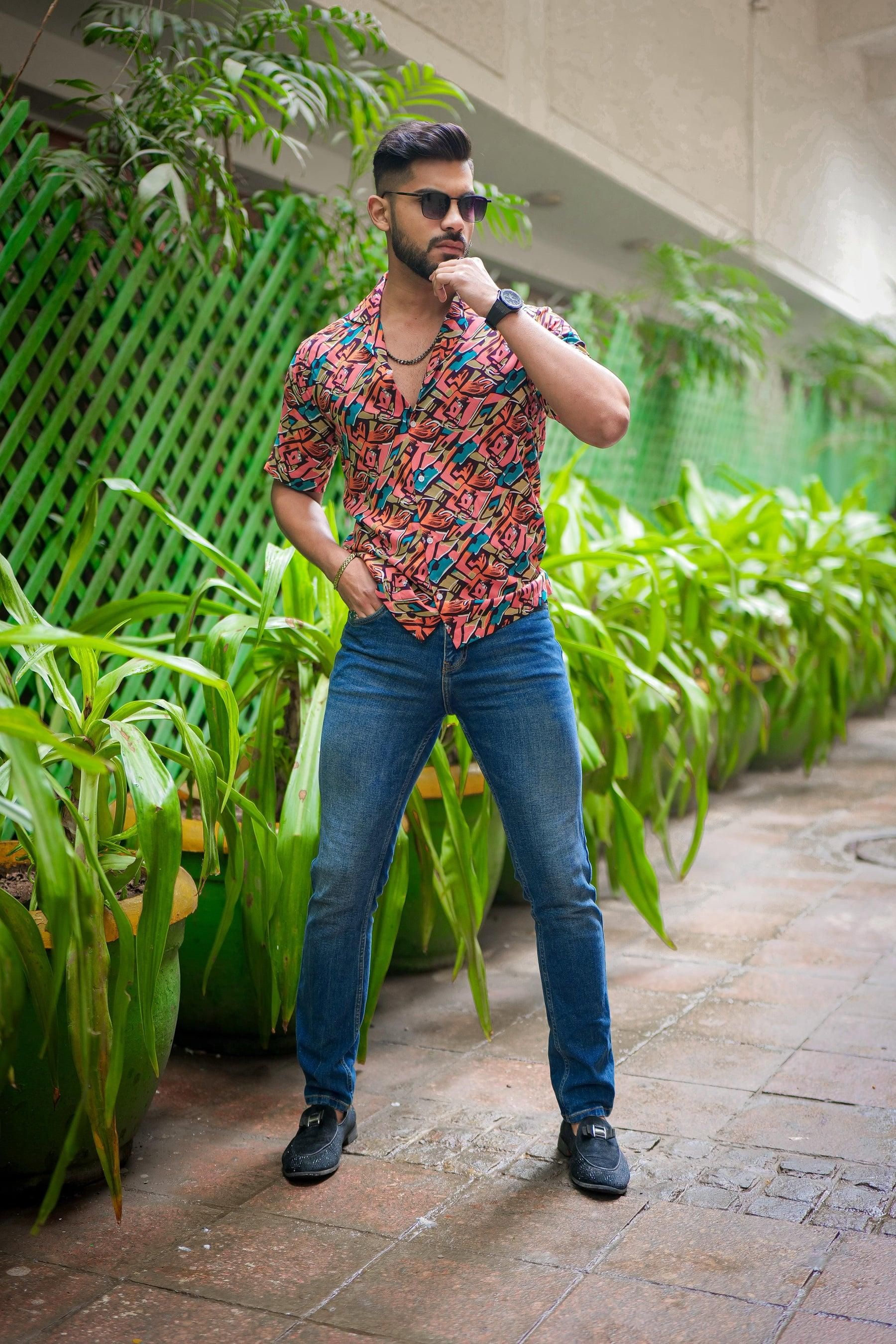 ROYAL TAIL Men's Printed Rayon Cuban Collar Casual Shirt Multicolor Roposo Clout