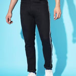 FUDE PRIDE Men's Slim Fit Mid Rise Side Tape Black Jeans Roposo Clout