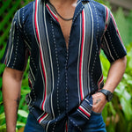 ROYAL TAIL Men's Stripe Print Rayon Cuban Collar Casual Shirt Multicolor Roposo Clout