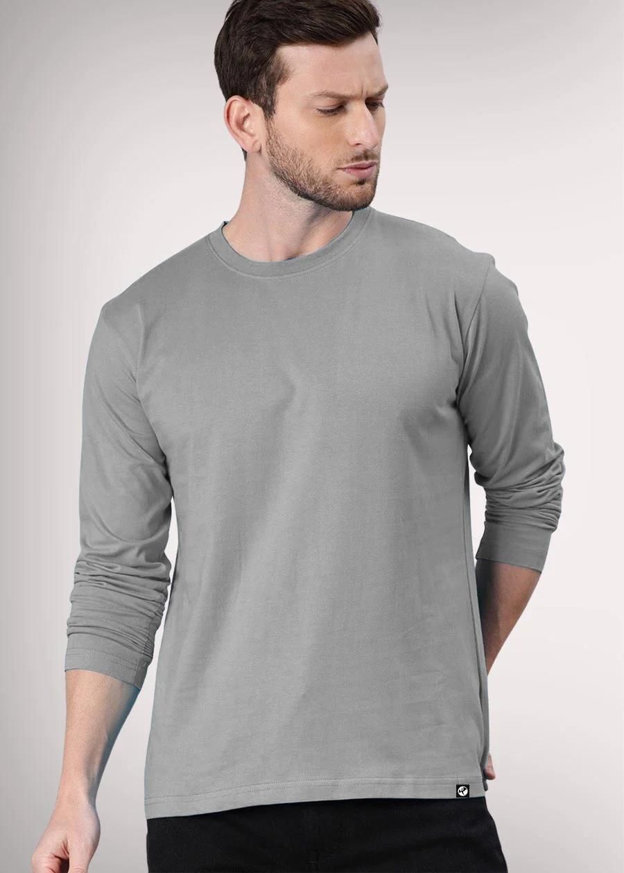 Teeshut Ash Grey Mens Solid Full Sleeves T-shirt Roposo Clout