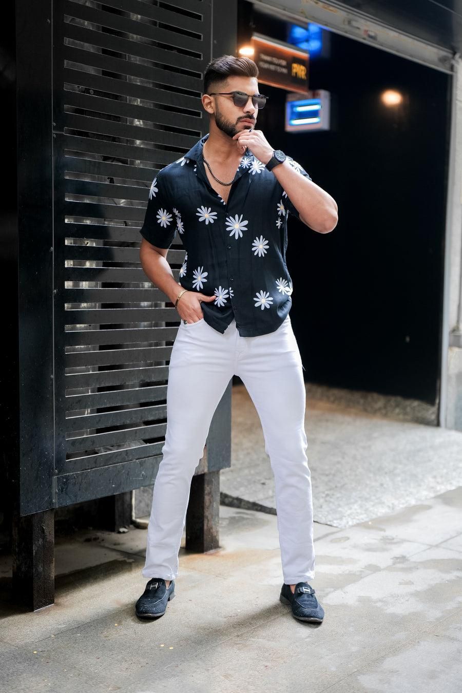 ROYAL TAIL Men's Floral Rayon Cuban Collar Casual Shirt Navy Blue Roposo Clout