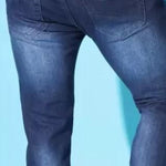 FUDE PRIDE Men's Slim Fit Mid Rise Distressed Navy Blue Jeans Roposo Clout