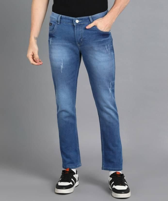 FUDE PRIDE Men's Slim Fit Mid Rise Solid Blue Jeans Roposo Clout