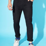 FUDE PRIDE Men's Slim Fit Mid Rise Solid Black Jeans Roposo Clout