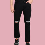FUDE PRIDE Men's Slim Fit Mid Rise Printed Black Jeans Roposo Clout