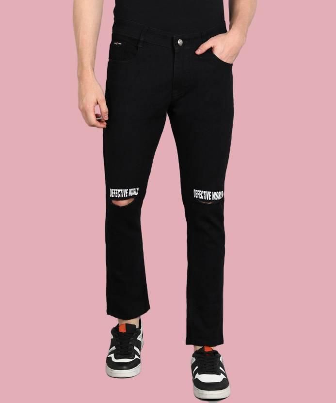 FUDE PRIDE Men's Slim Fit Mid Rise Printed Black Jeans Roposo Clout