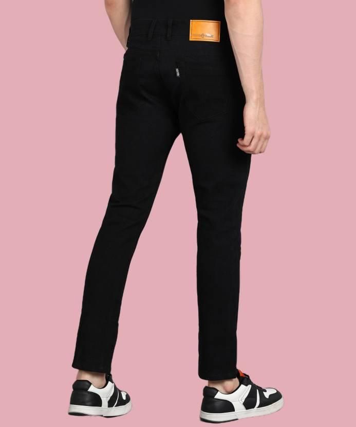 FUDE PRIDE Men's Slim Fit Mid Rise Printed Black Jeans Roposo Clout