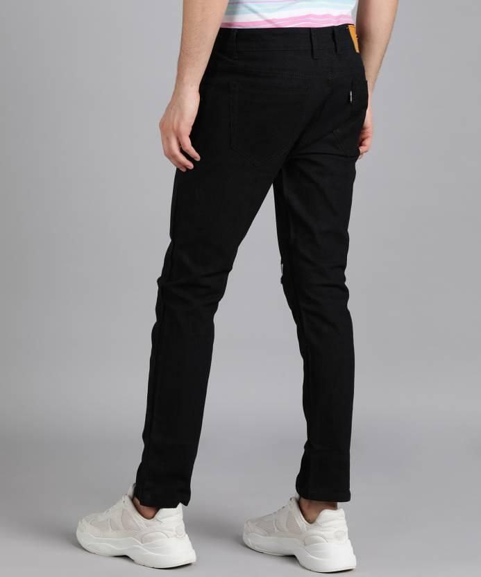 FUDE PRIDE Men's Slim Fit Mid Rise Printed Black Jeans Roposo Clout