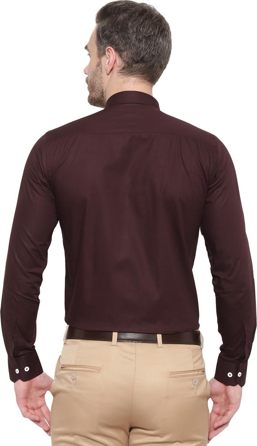 SREY Men Slim Fit Solid Brown Formal Shirt Roposo Clout