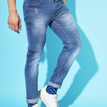 FUDE PRIDE Men's Slim Fit Mid Rise Distressed Blue Jeans Roposo Clout