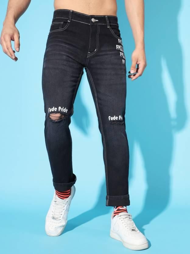 FUDE PRIDE Men's Slim Fit Mid Rise Printed Grey Jeans Roposo Clout