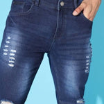 FUDE PRIDE Men's Slim Fit Mid Rise Distressed Navy Blue Jeans Roposo Clout