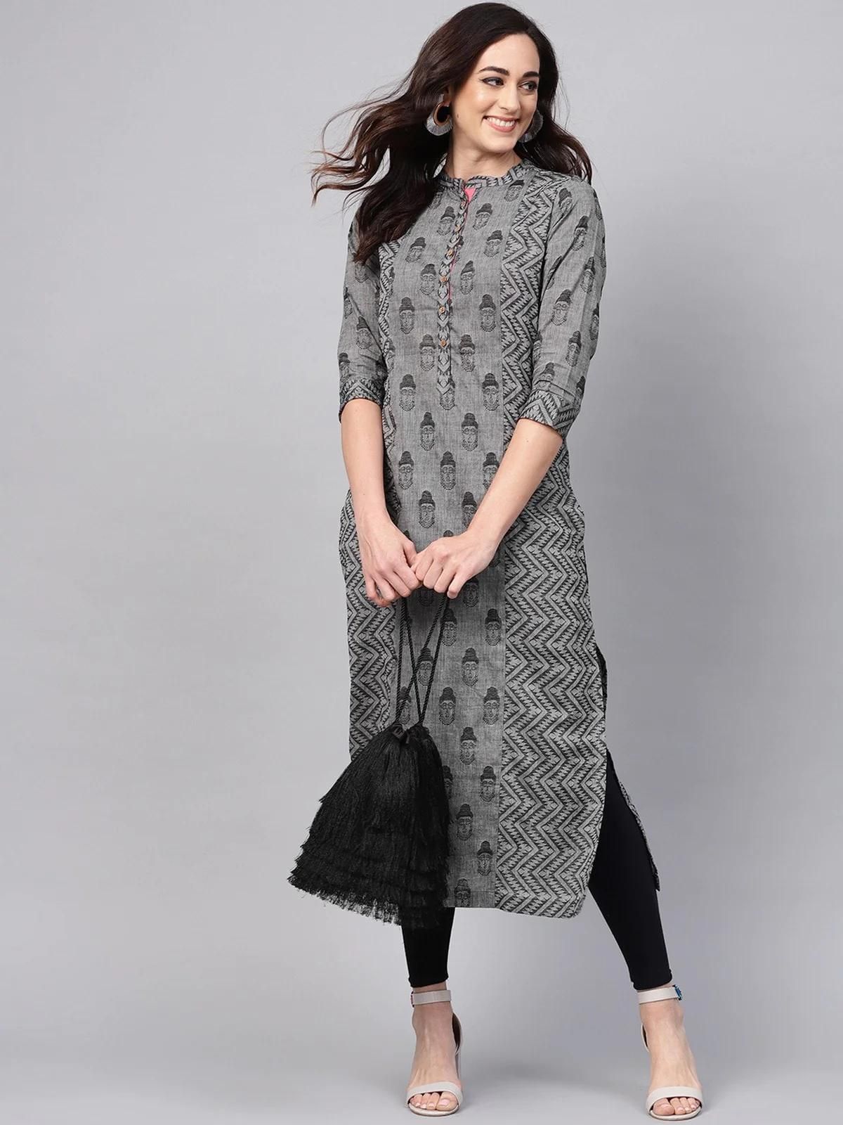 PANNKH Grey Handloom Buddha Straight Kurta Roposo Clout