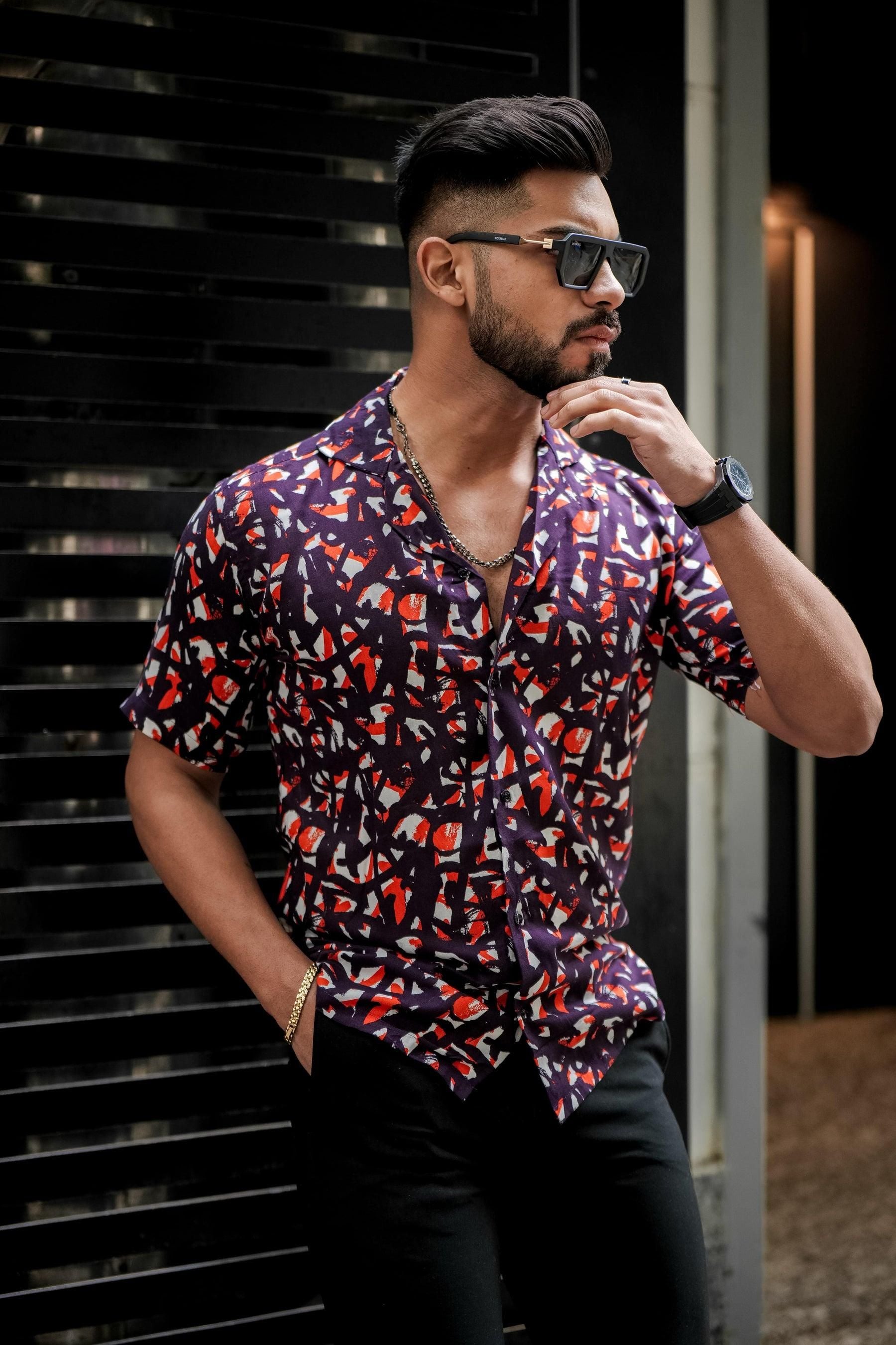 ROYAL TAIL Men's Printed Rayon Cuban Collar Casual Shirt Multicolor Roposo Clout