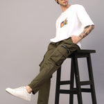 Sprouted Men's Cotton Blend Solid Multipocket Olive Cargo Pant Roposo Clout