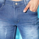 FUDE PRIDE Men's Slim Fit Mid Rise Distressed Blue Jeans Roposo Clout