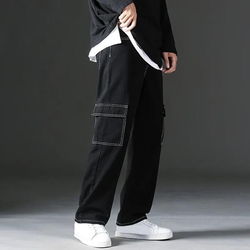 Sprouted Men's Cotton Solid Contrast Boot Leg Black Cargo Jeans Roposo Clout