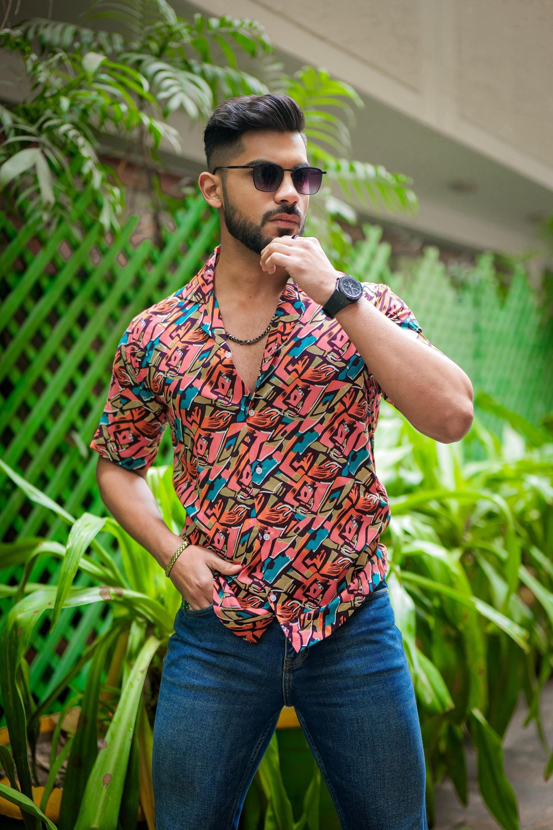 ROYAL TAIL Men's Printed Rayon Cuban Collar Casual Shirt Multicolor Roposo Clout