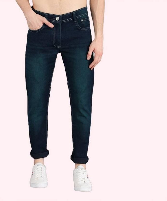 FUDE PRIDE Men's Slim Fit Mid Rise Solid Navy Blue Jeans Roposo Clout