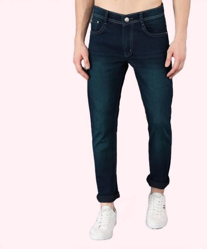 FUDE PRIDE Men's Slim Fit Mid Rise Solid Navy Blue Jeans Roposo Clout
