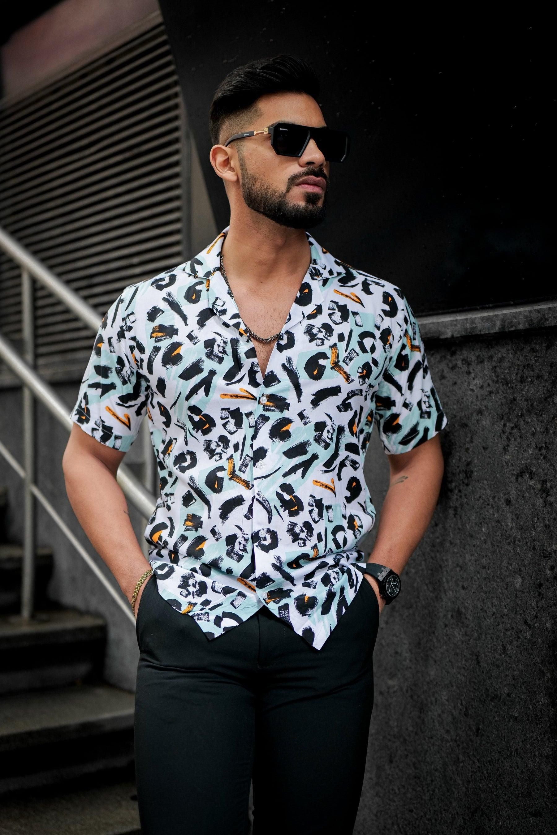 ROYAL TAIL Men's Printed Rayon Cuban Collar Casual Shirt Multicolor Roposo Clout