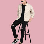 FUDE PRIDE Men's Slim Fit Mid Rise Printed Black Jeans Roposo Clout