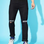 FUDE PRIDE Men's Slim Fit Mid Rise Printed Black Jeans Roposo Clout