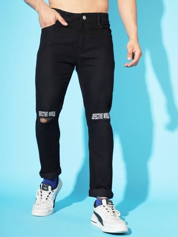 FUDE PRIDE Men's Slim Fit Mid Rise Printed Black Jeans Roposo Clout