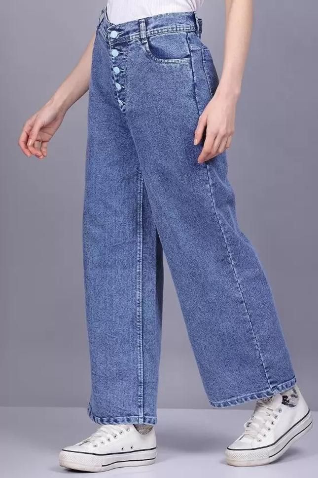 Women's Solid High Waist Rise Flared Denim Jeans Roposo Clout