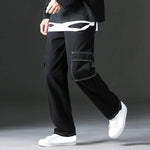 Sprouted Men's Cotton Solid Contrast Boot Leg Black Cargo Jeans Roposo Clout