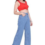 Attire Lab Women's Solid High Waist Wideleg Light Blue Jeans Roposo Clout