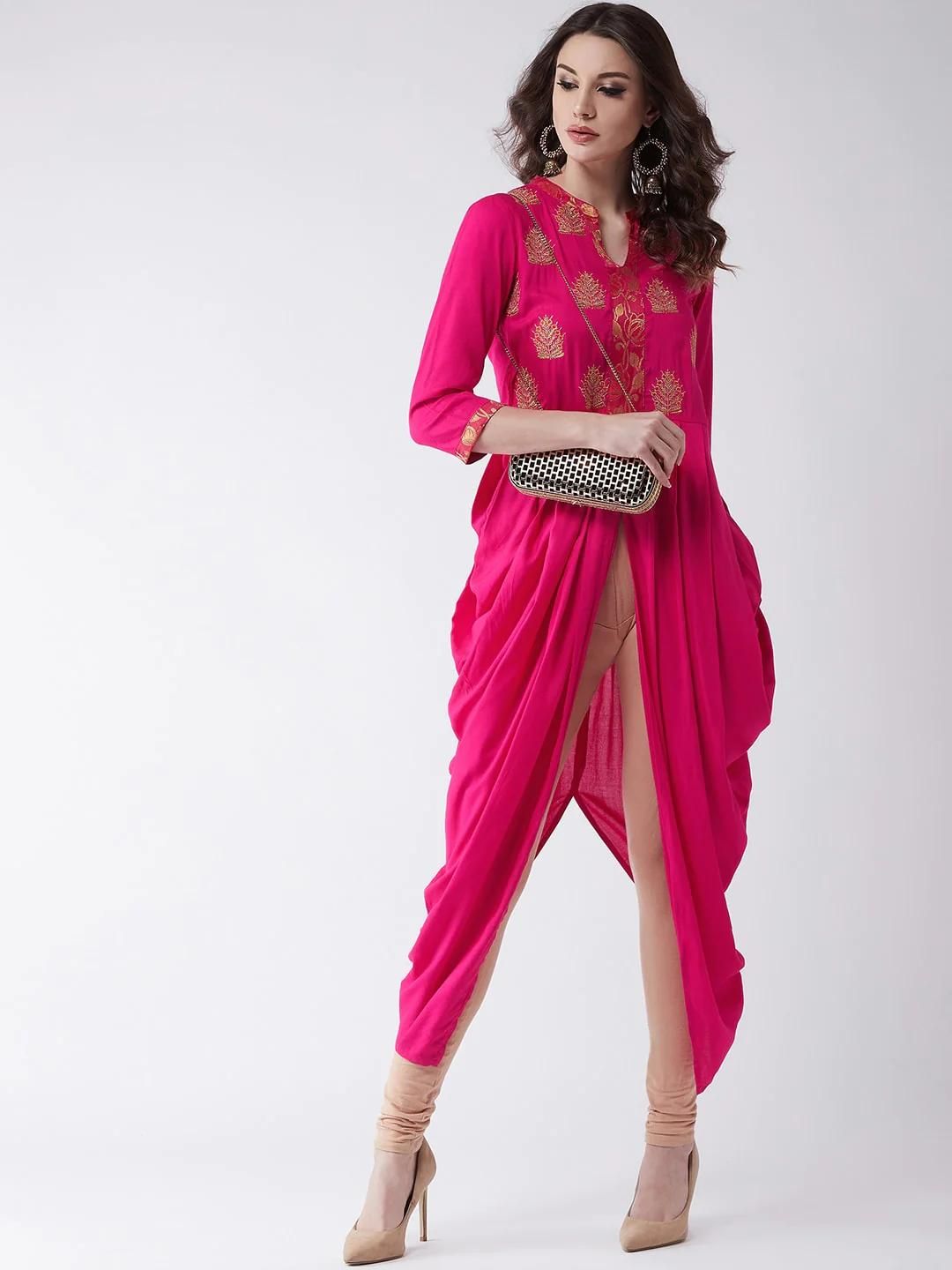 PANNKH Pink Embroidered Cowl Kurta Roposo Clout