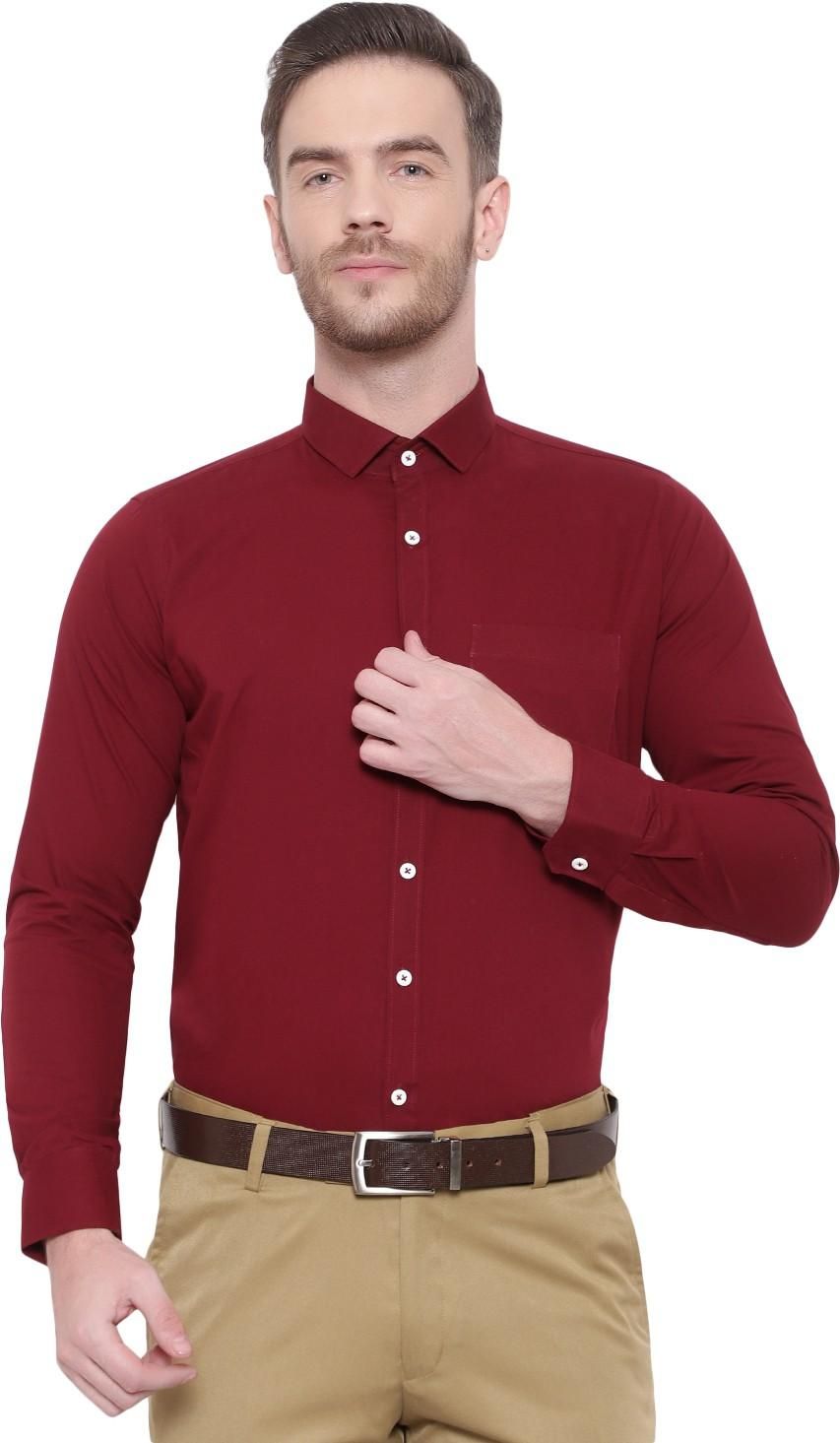 SREY Men Slim Fit Solid Maroon Formal Shirt Roposo Clout