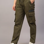 Sprouted Men's Cotton Blend Solid Multipocket Olive Cargo Pant Roposo Clout