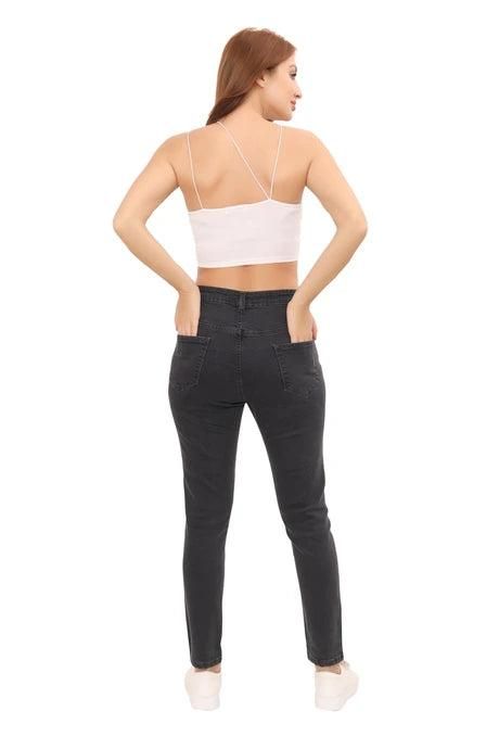 Attire Lab Women's Solid High Waist Skinny Jeans -Grey Roposo Clout