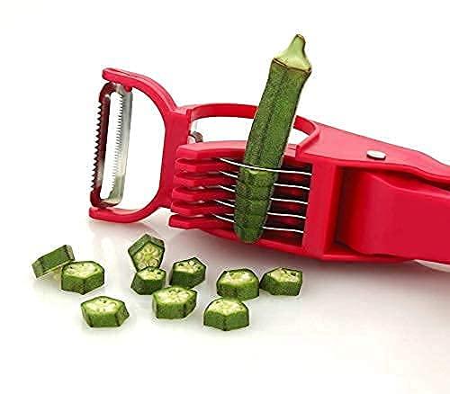 2 in 1 Vegetable Cutter with Peeler (Multicolour) / 2 in 1 Veg Cutter Stainless Steel 5 Blade Vegetable & Fruit Cutter for Kitchen - Pack of 1 056cc4-2