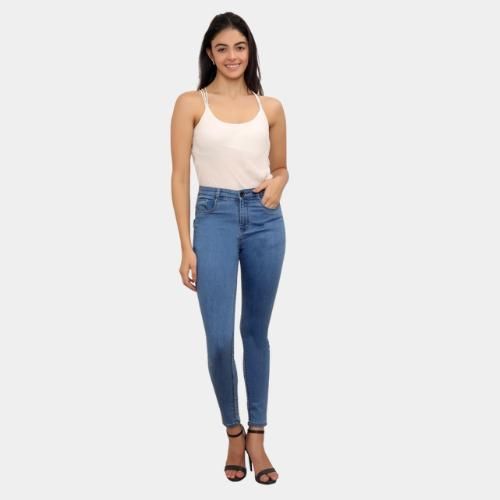Attire Lab Women's Solid High Waist Skinny Jeans -Blue Roposo Clout