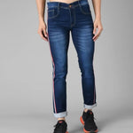 FUDE PRIDE Men's Slim Fit Mid Rise Side Tape Navy Blue Jeans Roposo Clout