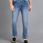 FUDE PRIDE Men's Slim Fit Mid Rise Solid Blue Jeans Roposo Clout