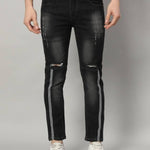 FUDE PRIDE Men's Slim Fit Mid Rise Distressed Grey Jeans Roposo Clout