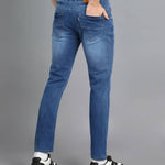 FUDE PRIDE Men's Slim Fit Mid Rise Solid Blue Jeans Roposo Clout
