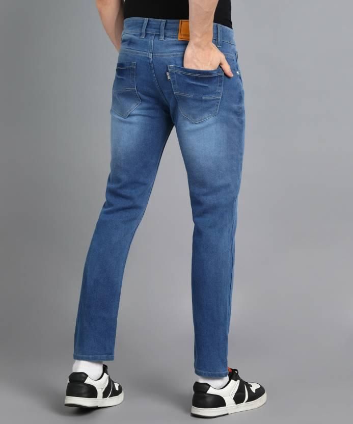 FUDE PRIDE Men's Slim Fit Mid Rise Solid Blue Jeans Roposo Clout