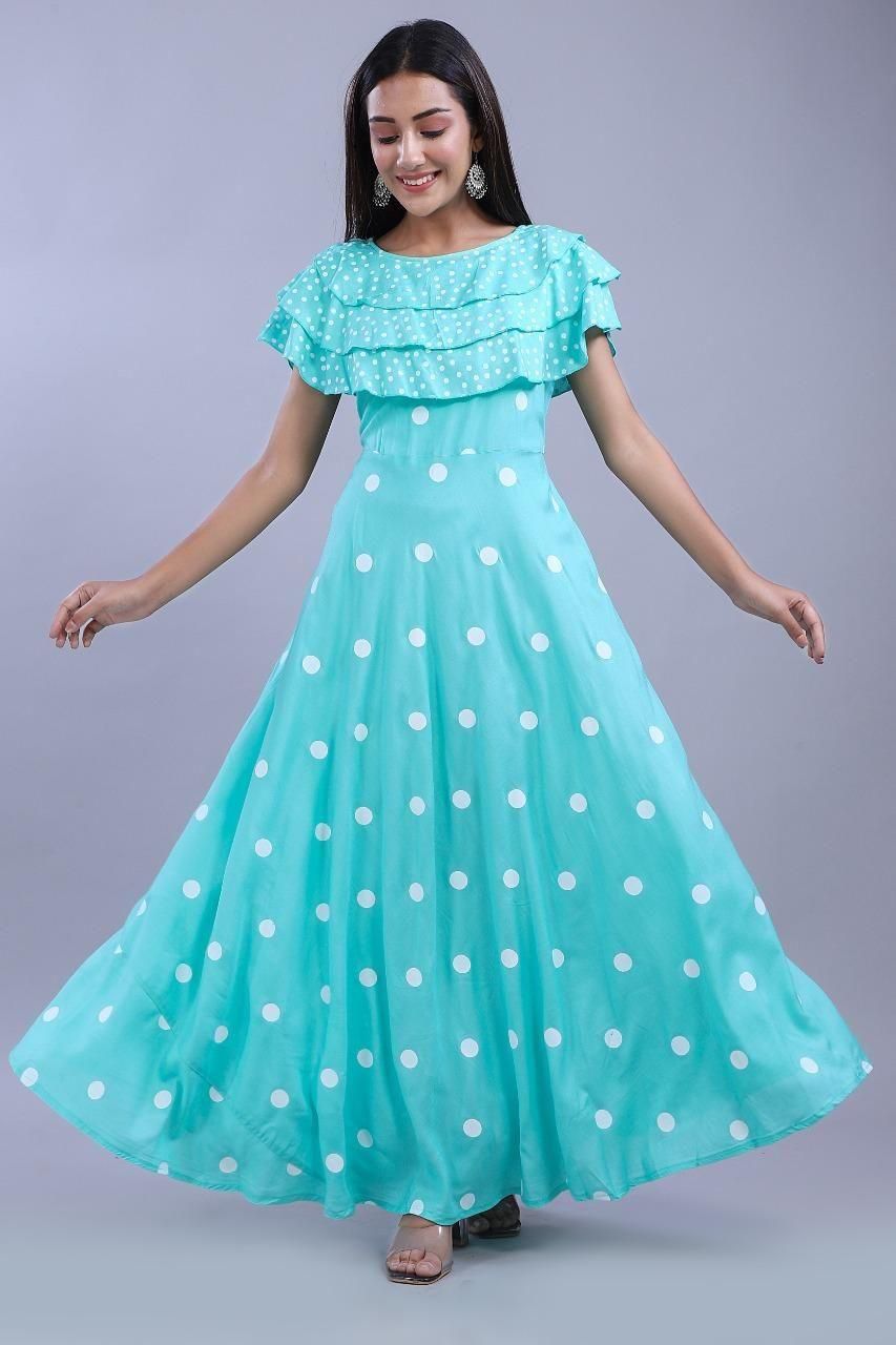 Premium Printed Rayon Gown Roposo Clout