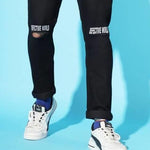 FUDE PRIDE Men's Slim Fit Mid Rise Printed Black Jeans Roposo Clout