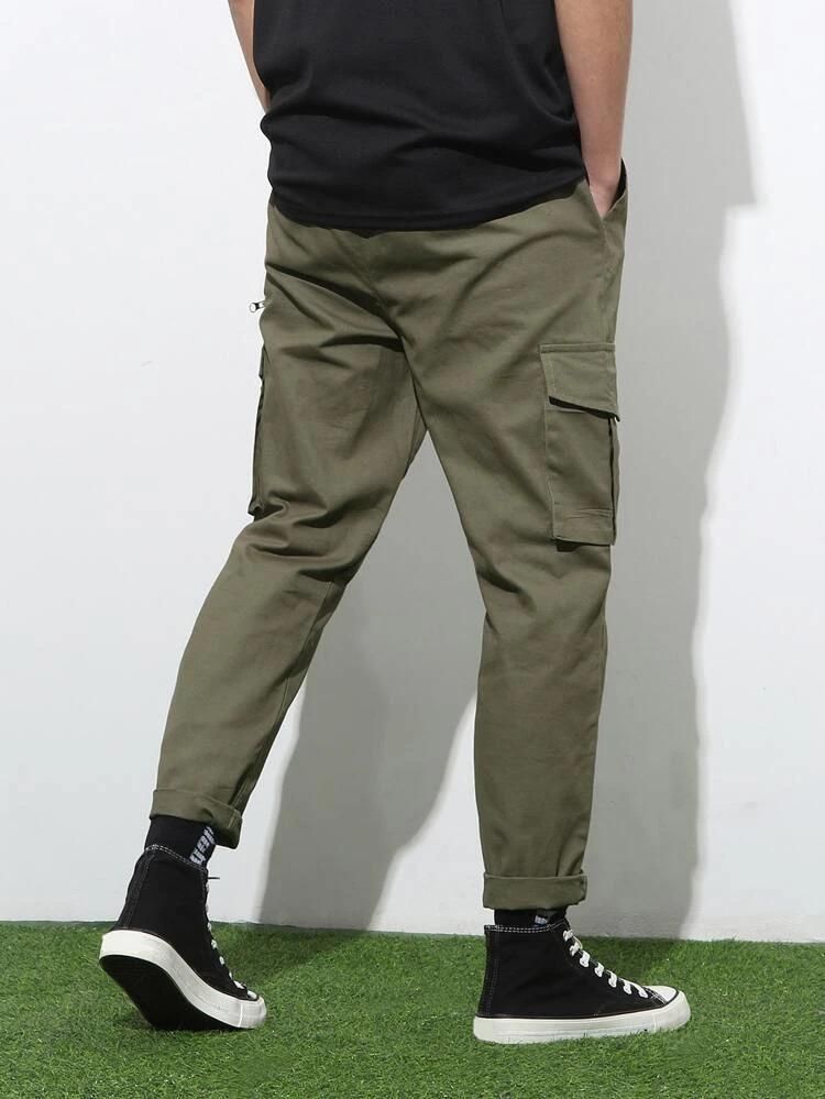 Sprouted Men's Cotton Solid Multipocket Olive Cargo Pant Slim Fit Roposo Clout