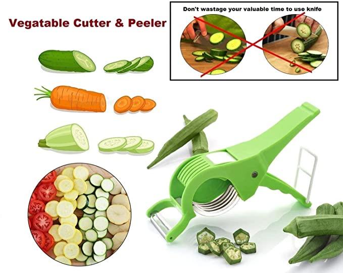 2 in 1 Vegetable Cutter with Peeler (Multicolour) / 2 in 1 Veg Cutter Stainless Steel 5 Blade Vegetable & Fruit Cutter for Kitchen - Pack of 1 056cc4-2
