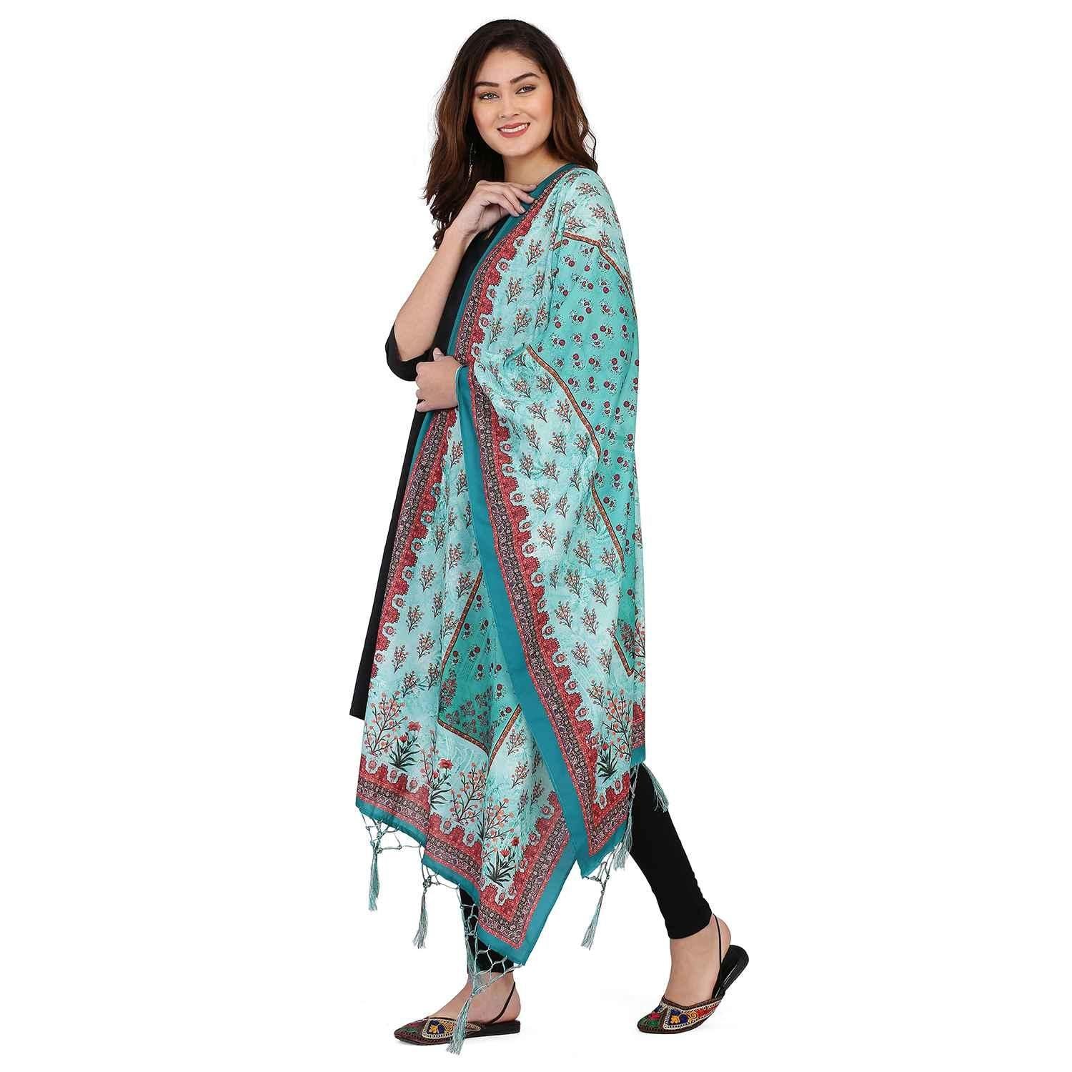 Kaizen Texo Fab Trendy Digital Printed Silk Dupattas With Jhalar Roposo Clout