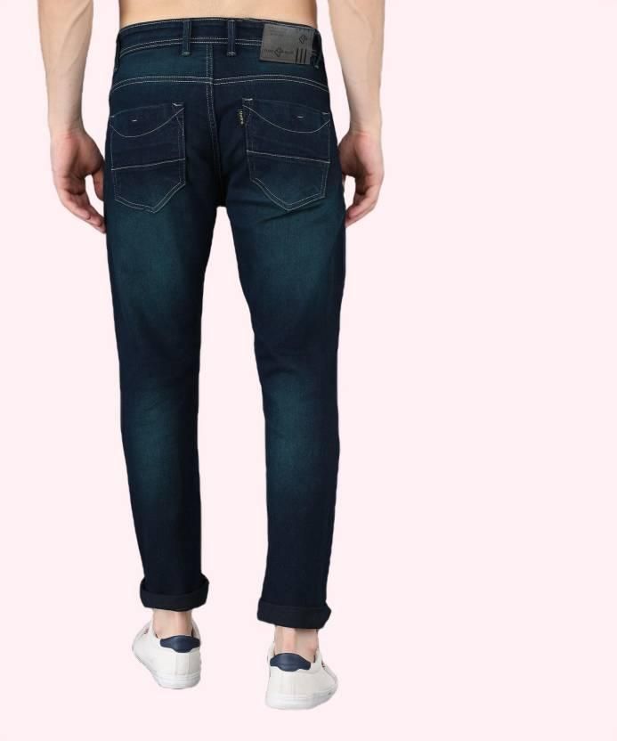 FUDE PRIDE Men's Slim Fit Mid Rise Solid Navy Blue Jeans Roposo Clout