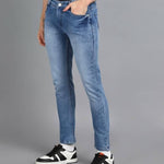 FUDE PRIDE Men's Slim Fit Mid Rise Solid Blue Jeans Roposo Clout
