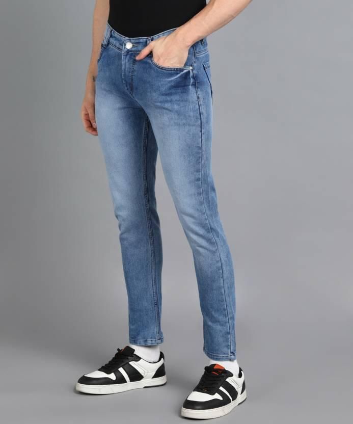 FUDE PRIDE Men's Slim Fit Mid Rise Solid Blue Jeans Roposo Clout